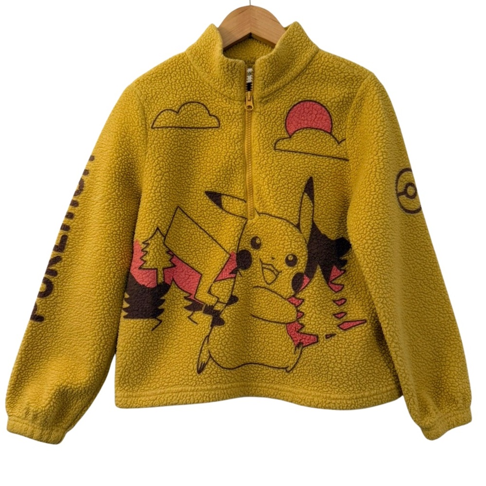Pokémon Pikachu Sherpa Fleece Quarter Zip Pullover – Kids Large 10/12 Girls Boys - Picture 2 of 5